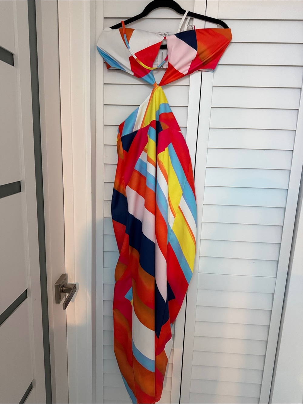 L'ATISTE Vibrant Multicolor Striped Asymmetrical Knot Dress